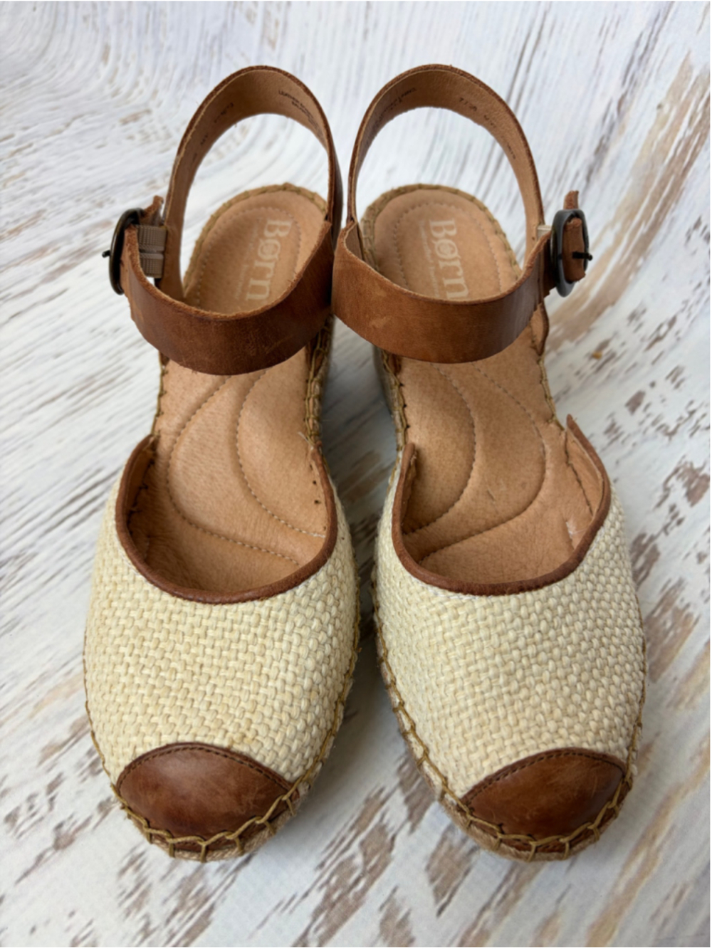 Women's Born Wedge Sandals Size 7 Beige and Brown